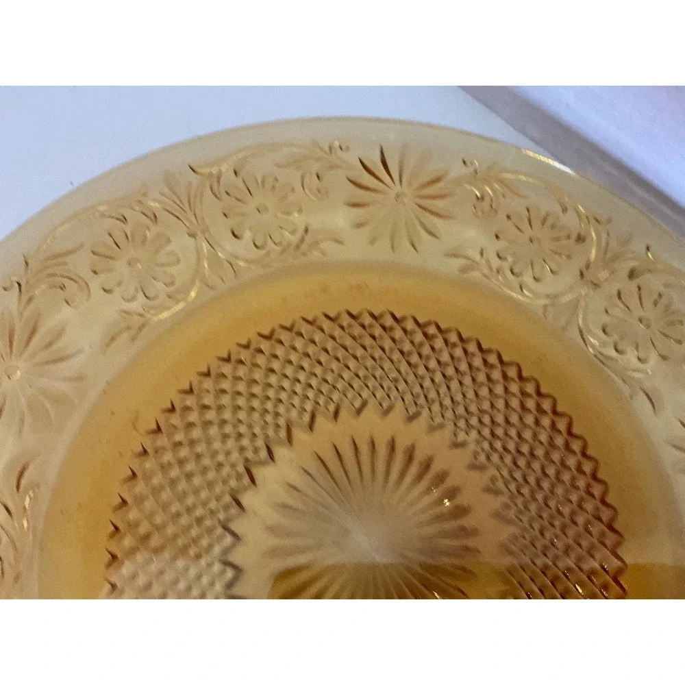 Vintage Tiara Sandwich Glass Plate Amber Floral Embossed 8 Incha